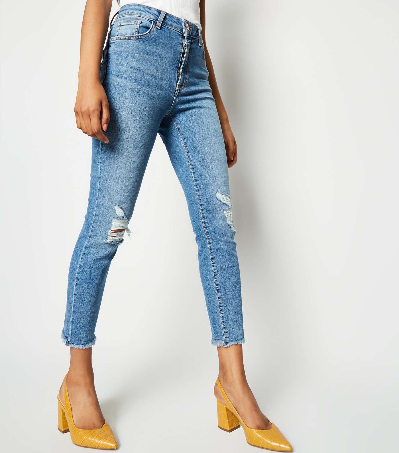 Petite Blue 'Lift & Shape' High Rise Ripped Jeans Image 3