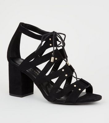 new look black lace up heels