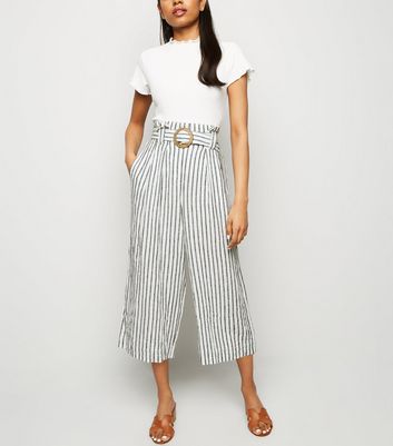 Petite Off White Linen Blend Cropped Trousers | New Look