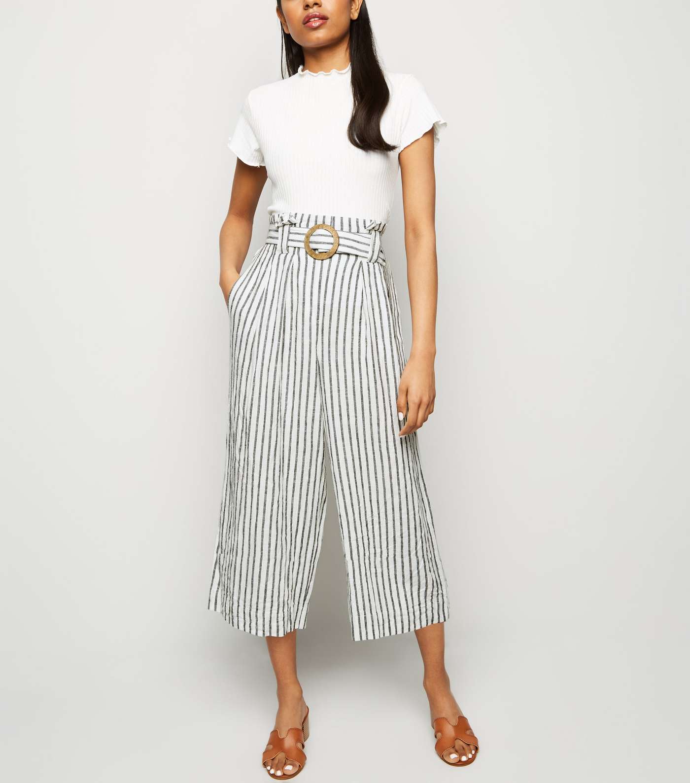 Petite Off White Linen Blend Cropped Trousers