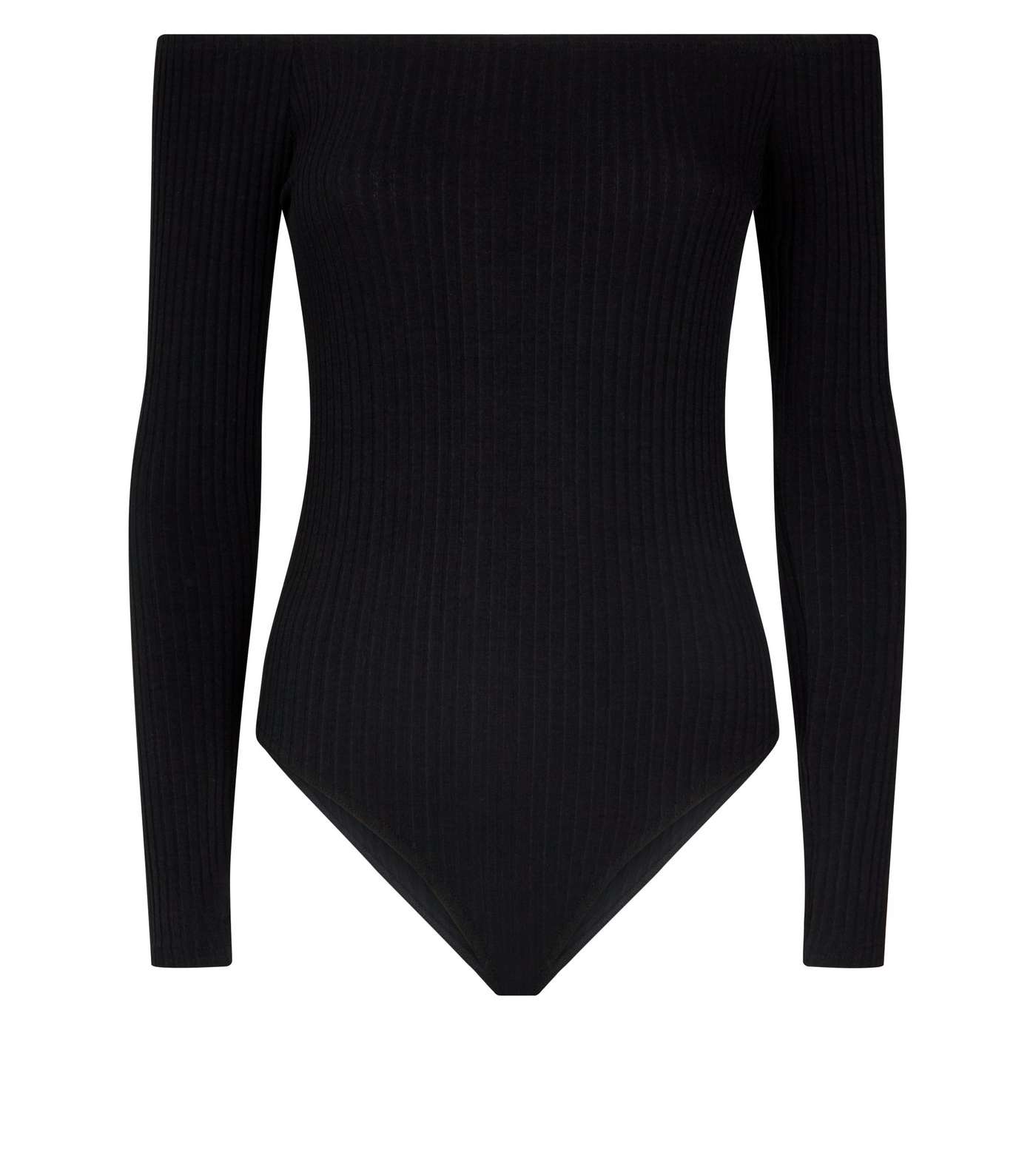 Black Ribbed Long Sleeve Bardot Bodysuit Image 4