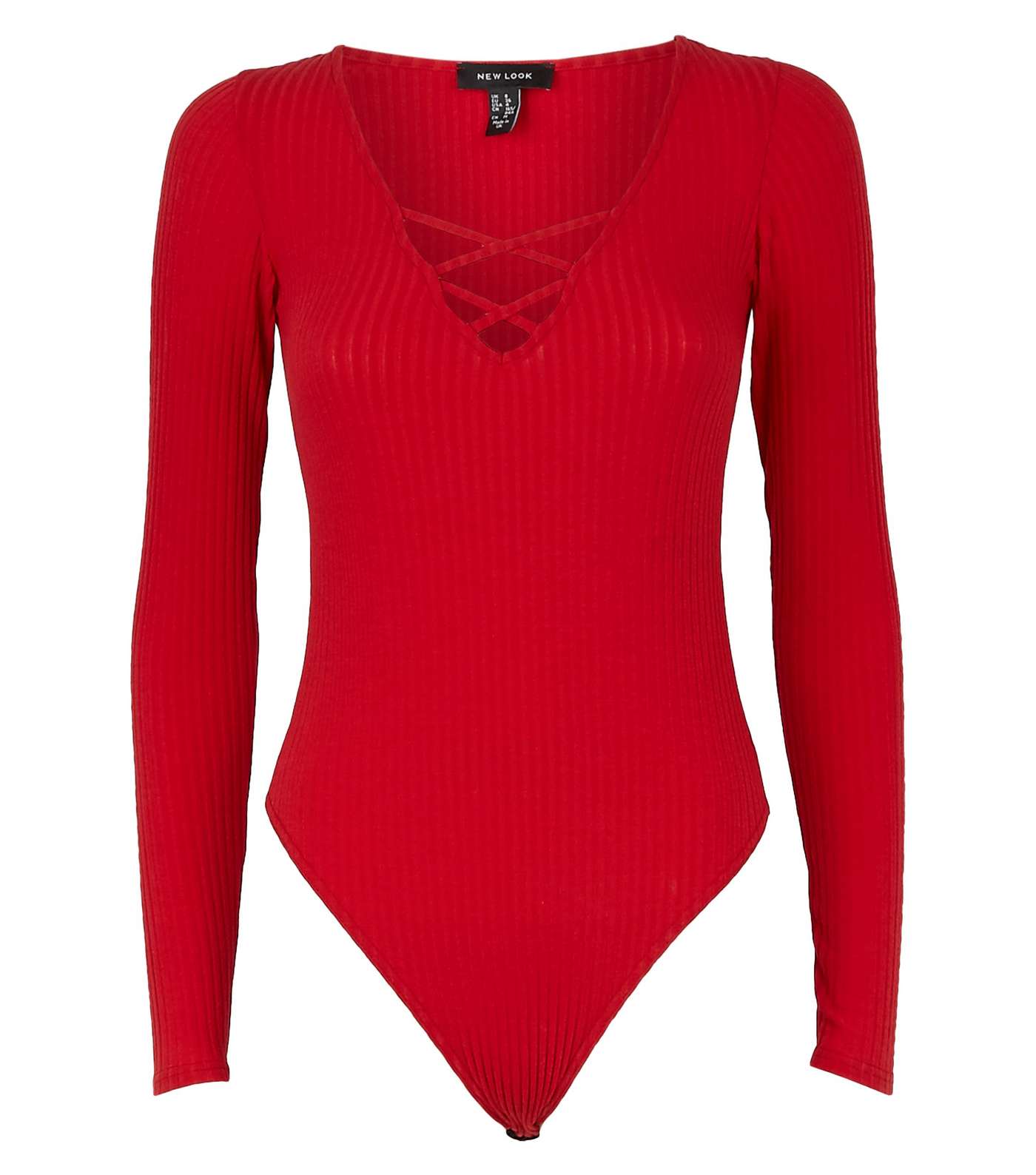 Red Ribbed Lattice Front Bodysuit Image 4