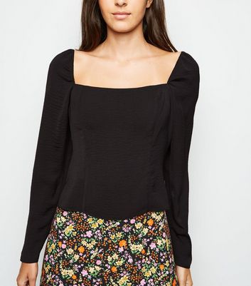 black square neck long sleeve top