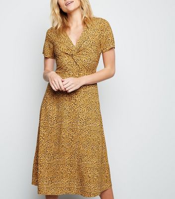 yellow leopard print midi dress