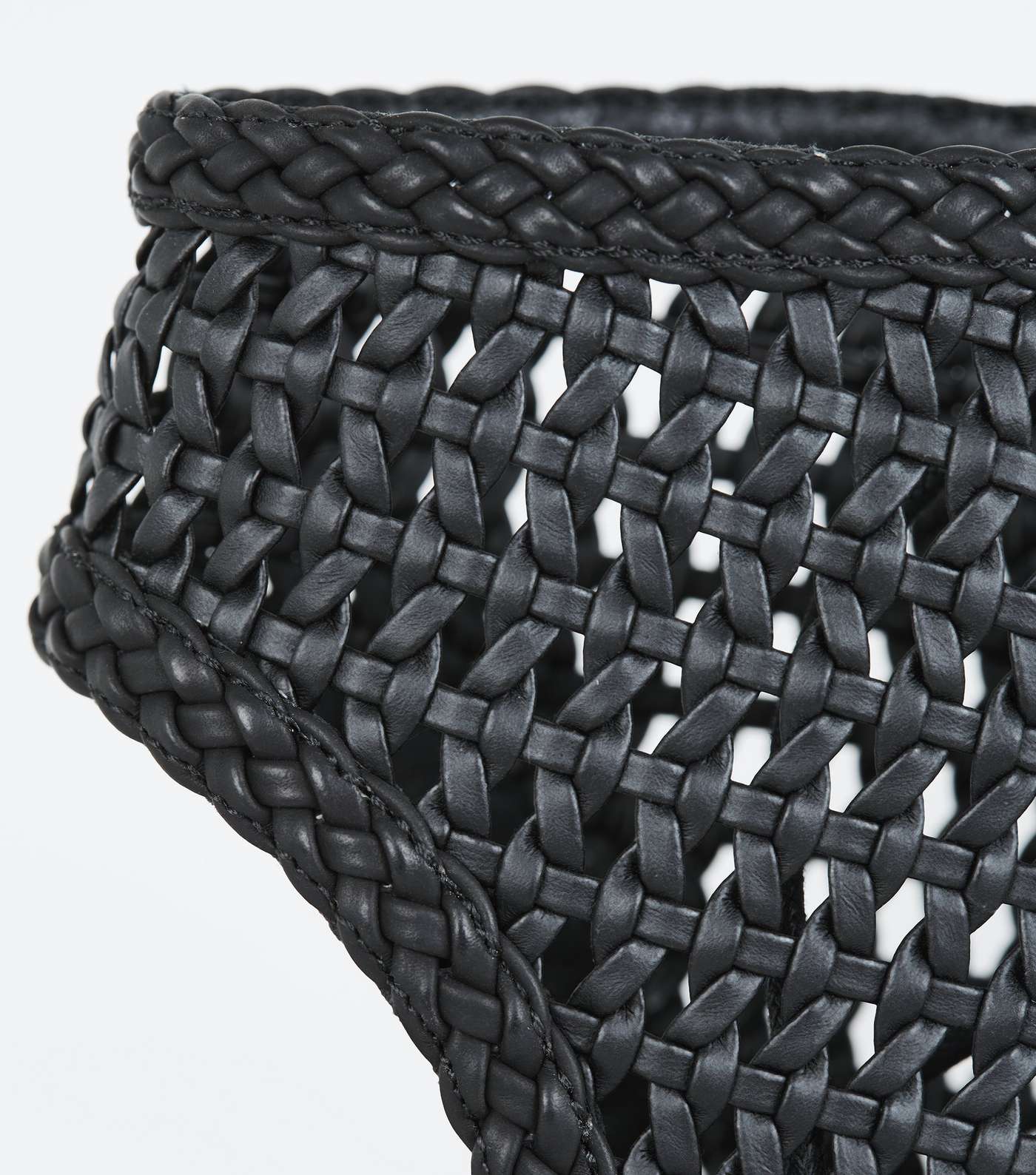 Black Woven Leather-Look Block Heels Image 3
