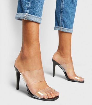 clear strap mules