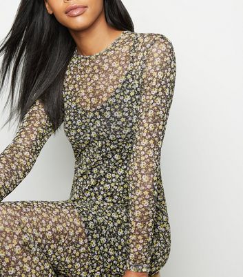 new look mesh midi dress in ditsy floral print