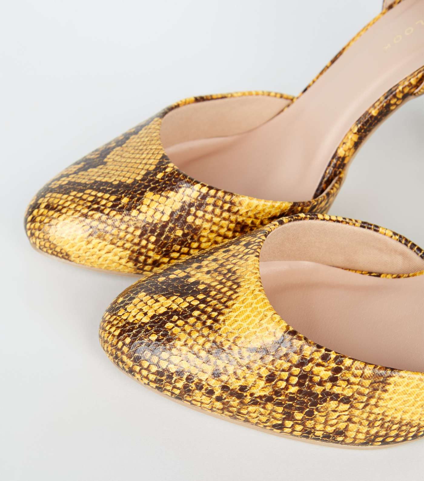 Wide Fit Yellow Faux Snake Block Heels  Image 3