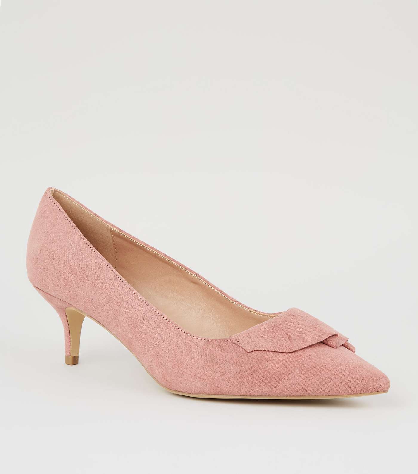 Wide Fit Pink Pleated Trim Kitten Heels