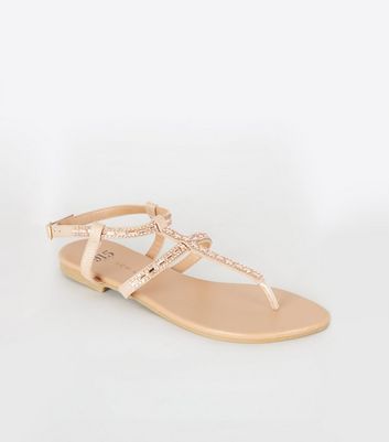 Girls Nude Diamanté Strap Flat Sandals 