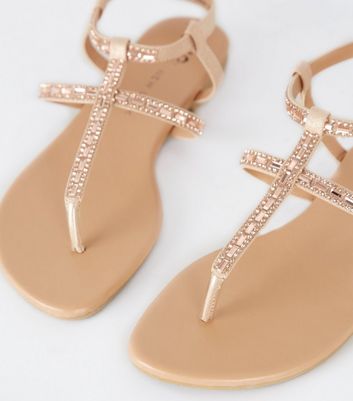 Girls Nude Diamanté Strap Flat Sandals 