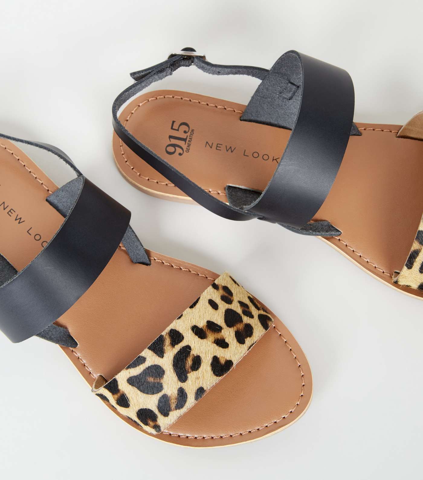 Girls Stone Leather Leopard Print Strap Sandals Image 3