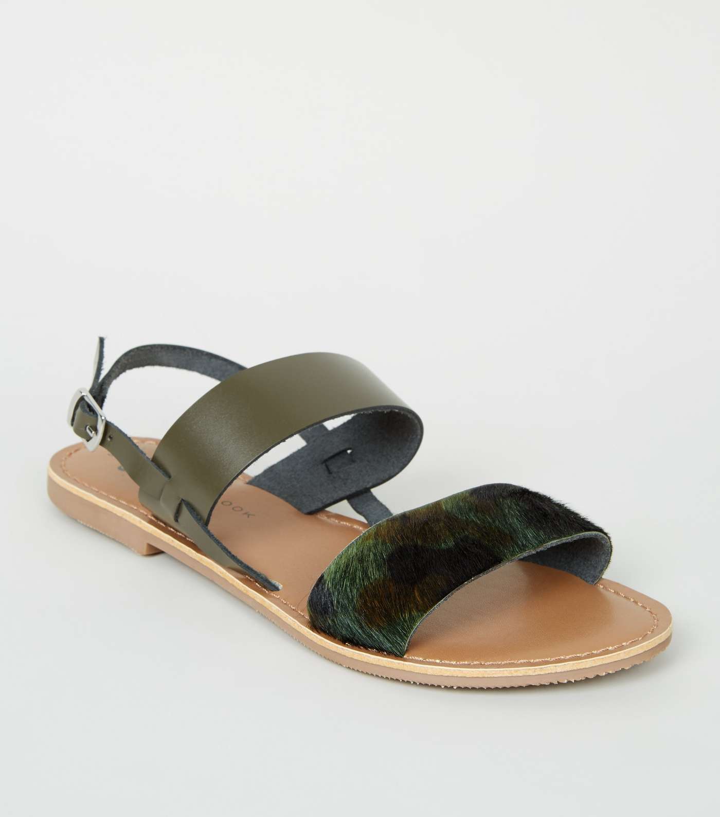 Girls Green Leather Camo Strap Sandals
