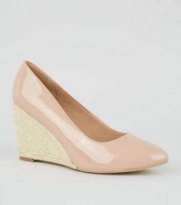 Wide Fit Nude Patent Espadrille Wedge 
