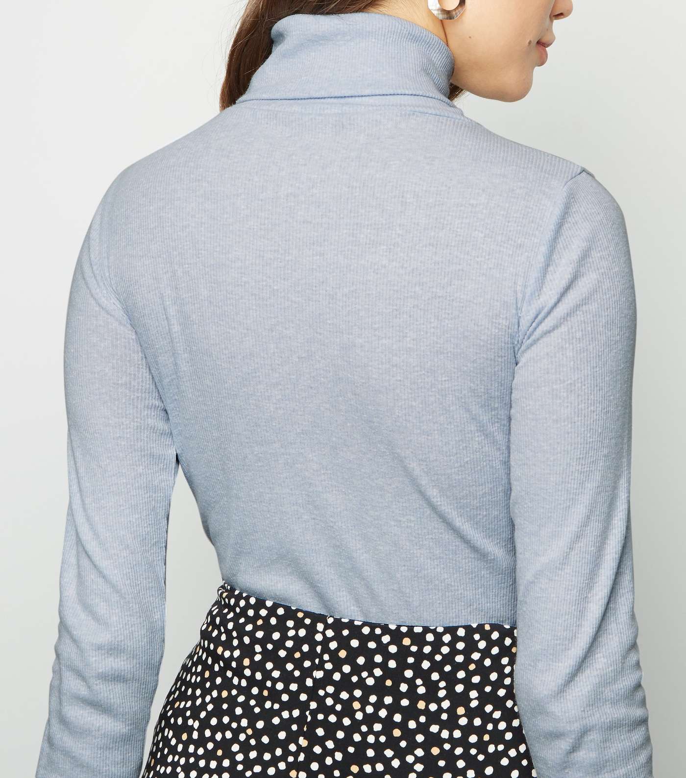Pale Blue Ribbed Roll Neck Long Sleeve Top Image 5