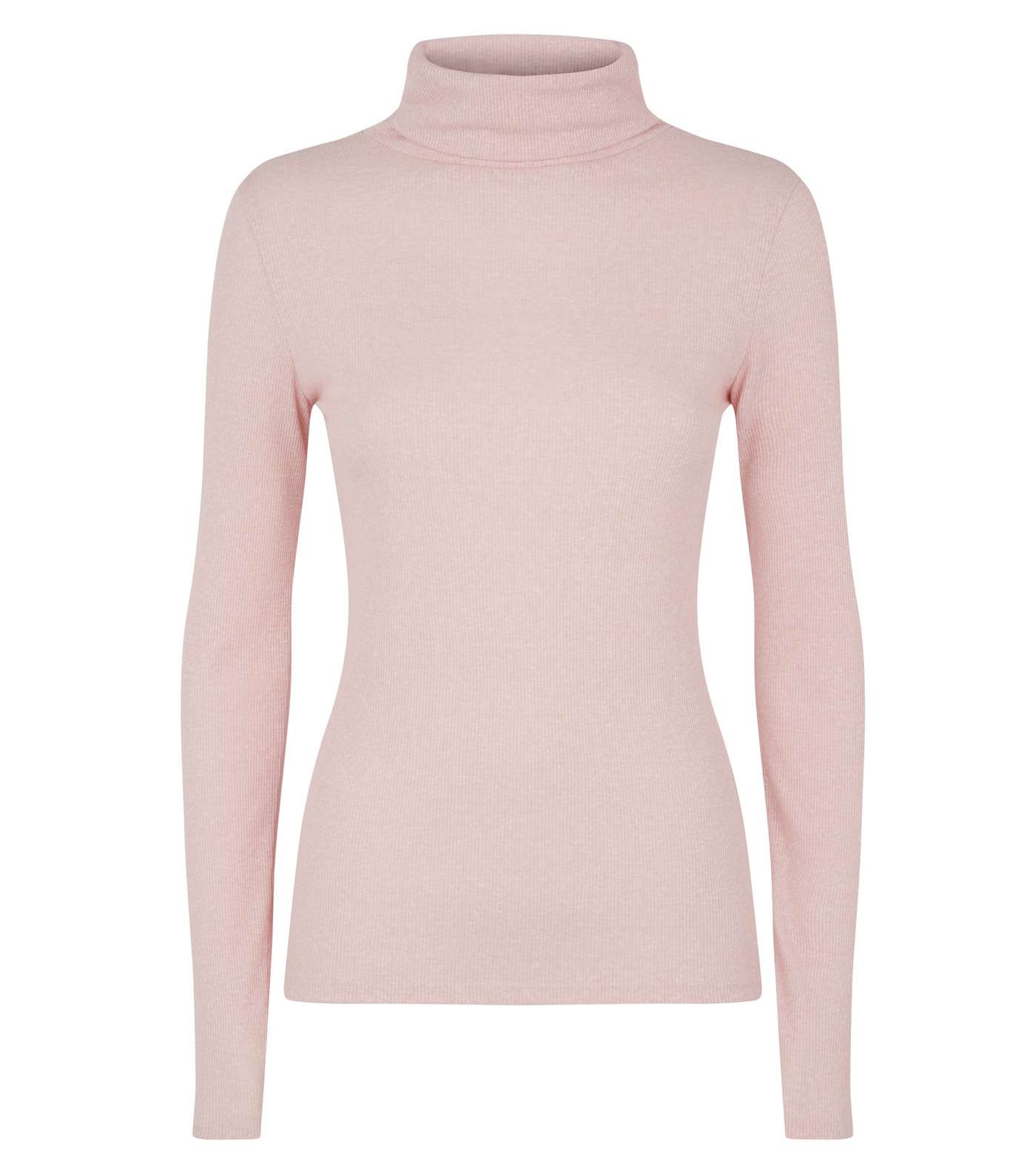 Pink Ribbed Roll Neck Long Sleeve Top Image 4