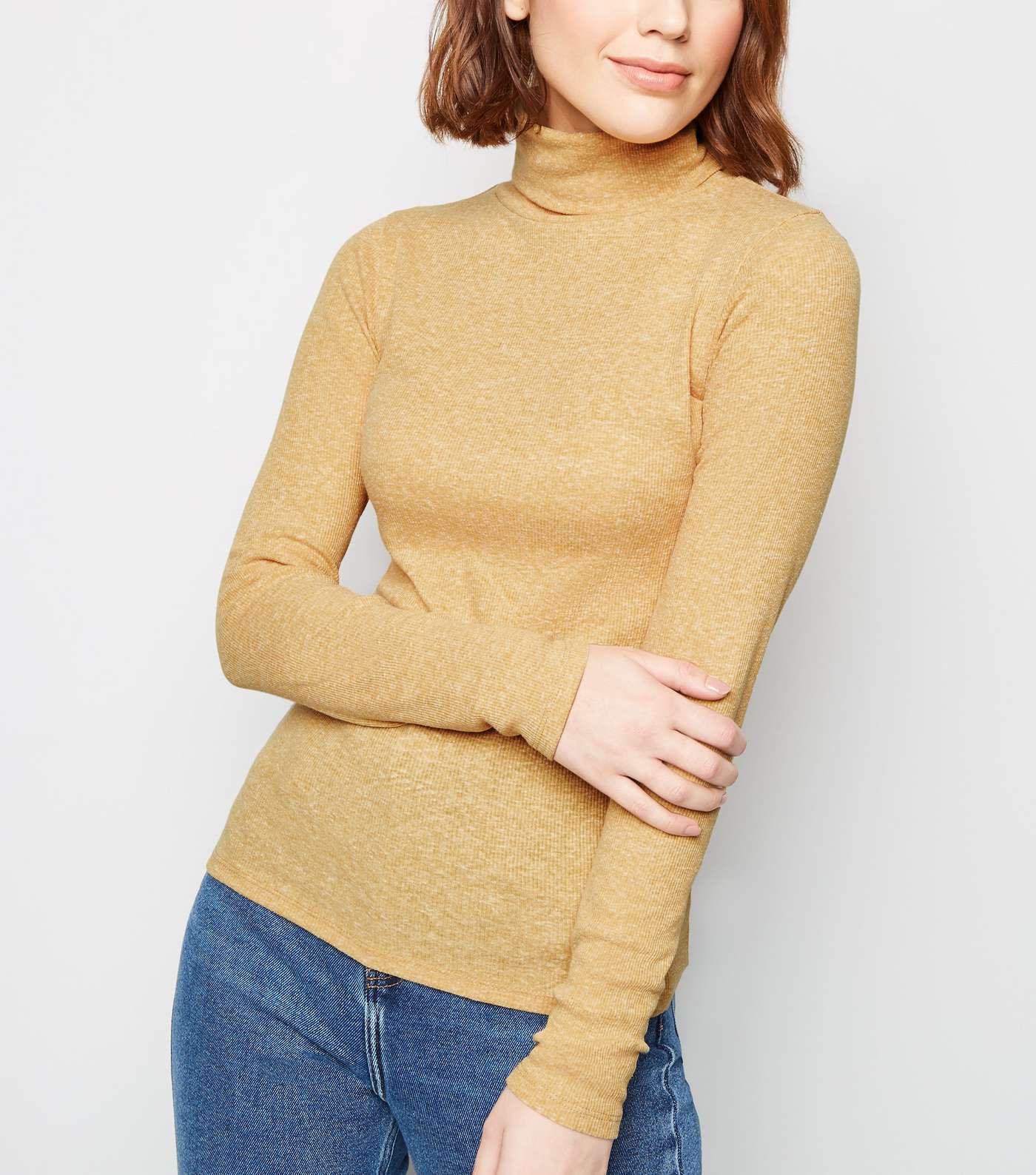 Mustard Ribbed Roll Neck Long Sleeve Top