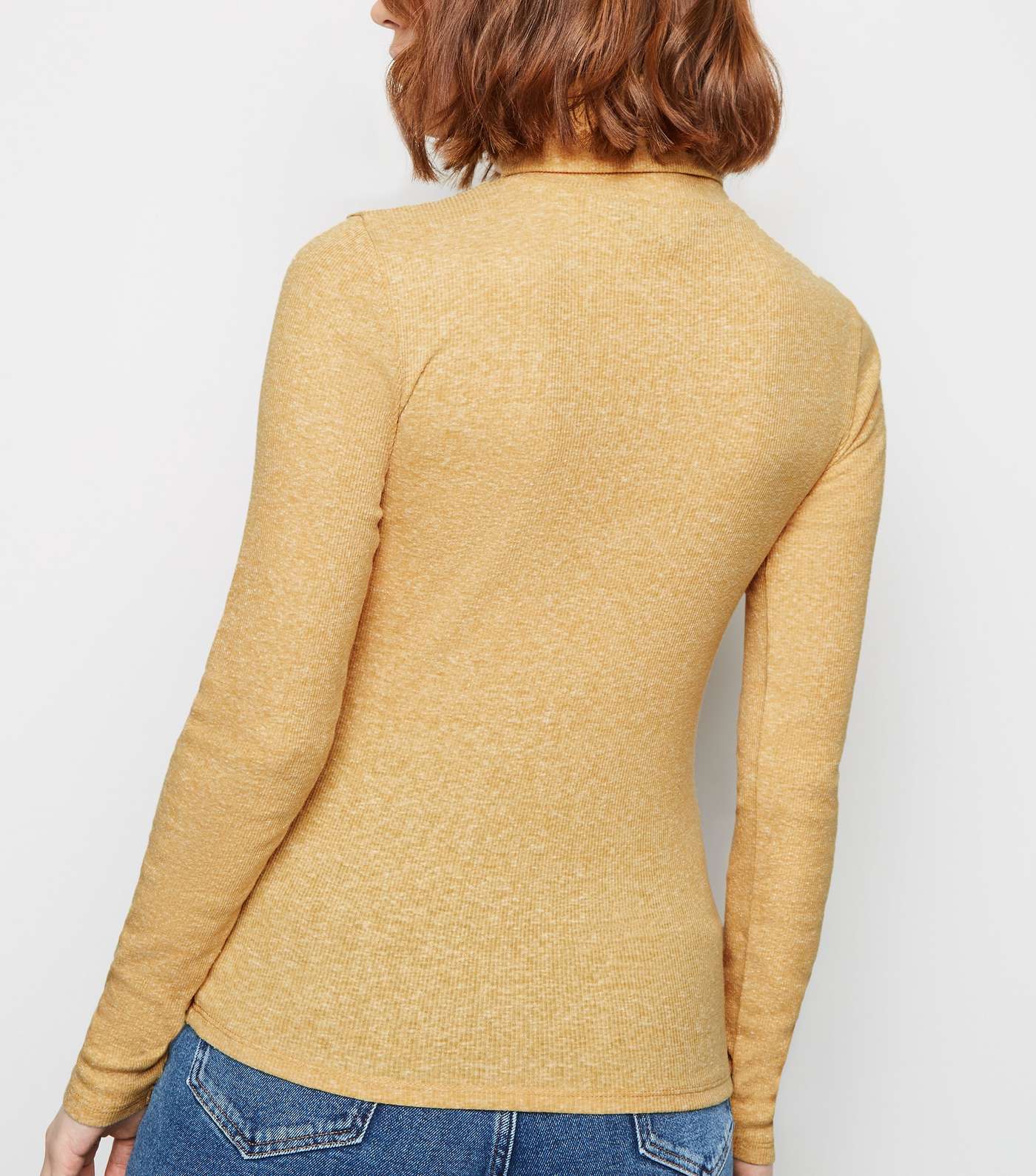 Mustard Ribbed Roll Neck Long Sleeve Top Image 3