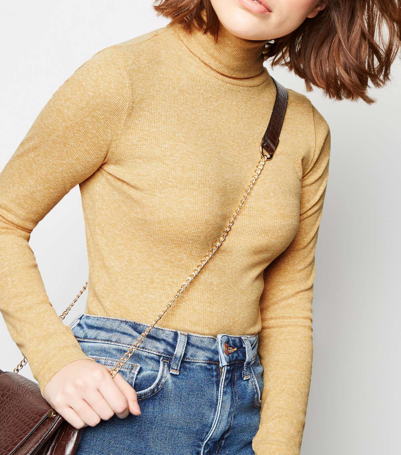 Mustard Ribbed Roll Neck Long Sleeve Top Image 5