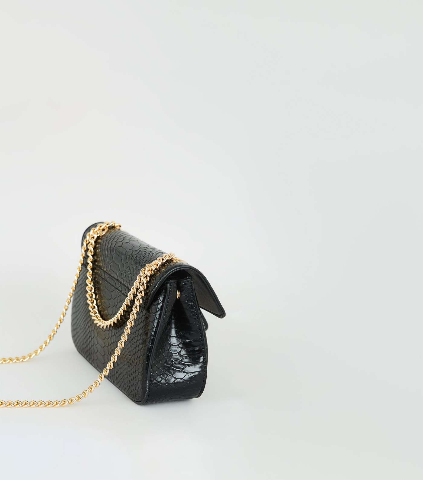 Black Faux Croc Chain Shoulder Bag Image 3