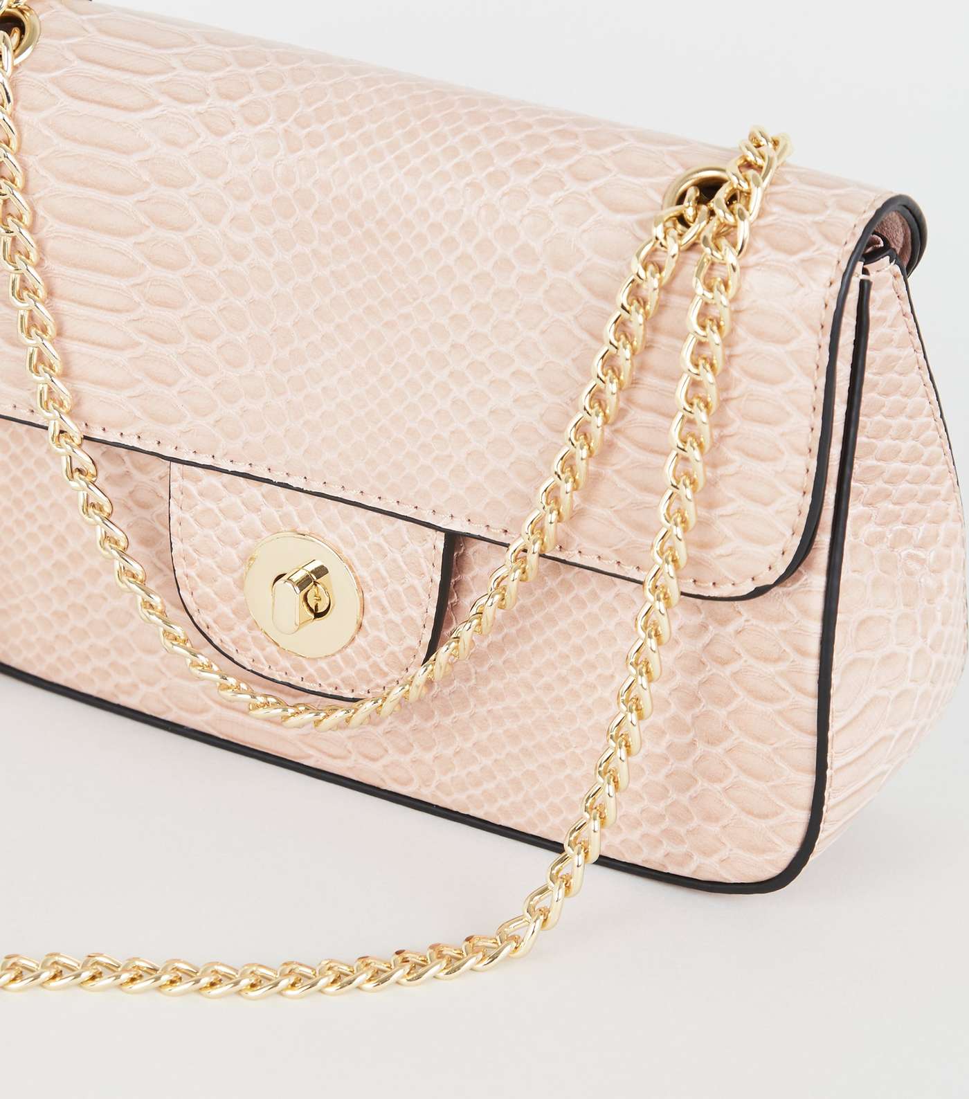 Pink Faux Croc Chain Strap Shoulder Bag Image 4