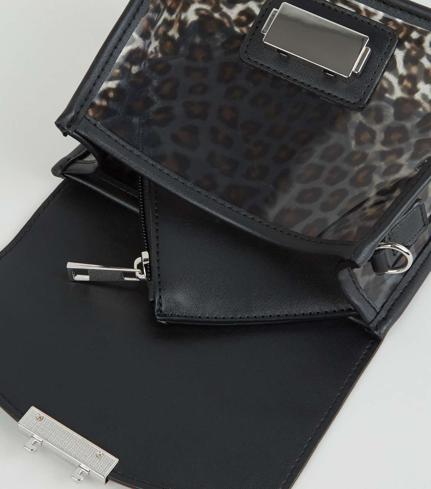 Black Leather-Look and Leopard Print Clear Bag Image 4