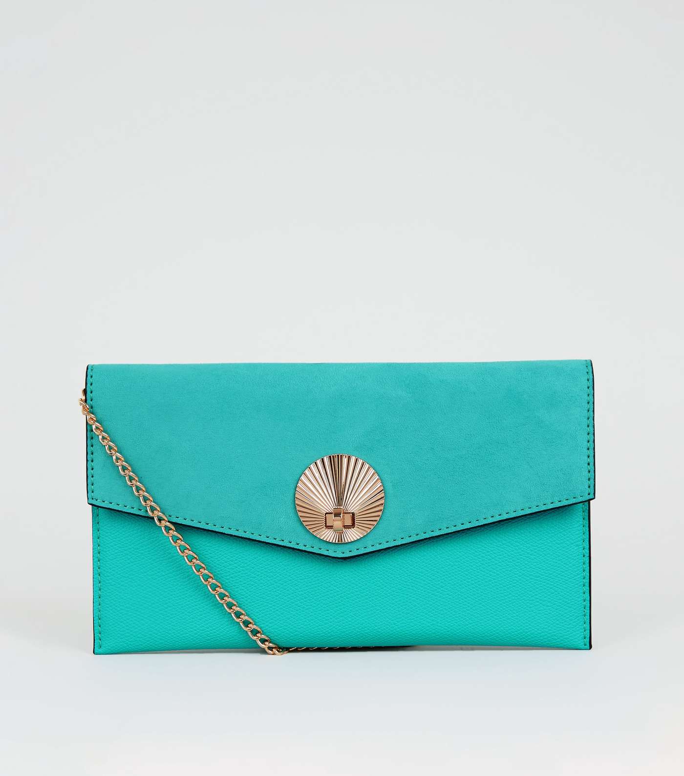 Turquoise Suedette Shell Disc Clutch Bag