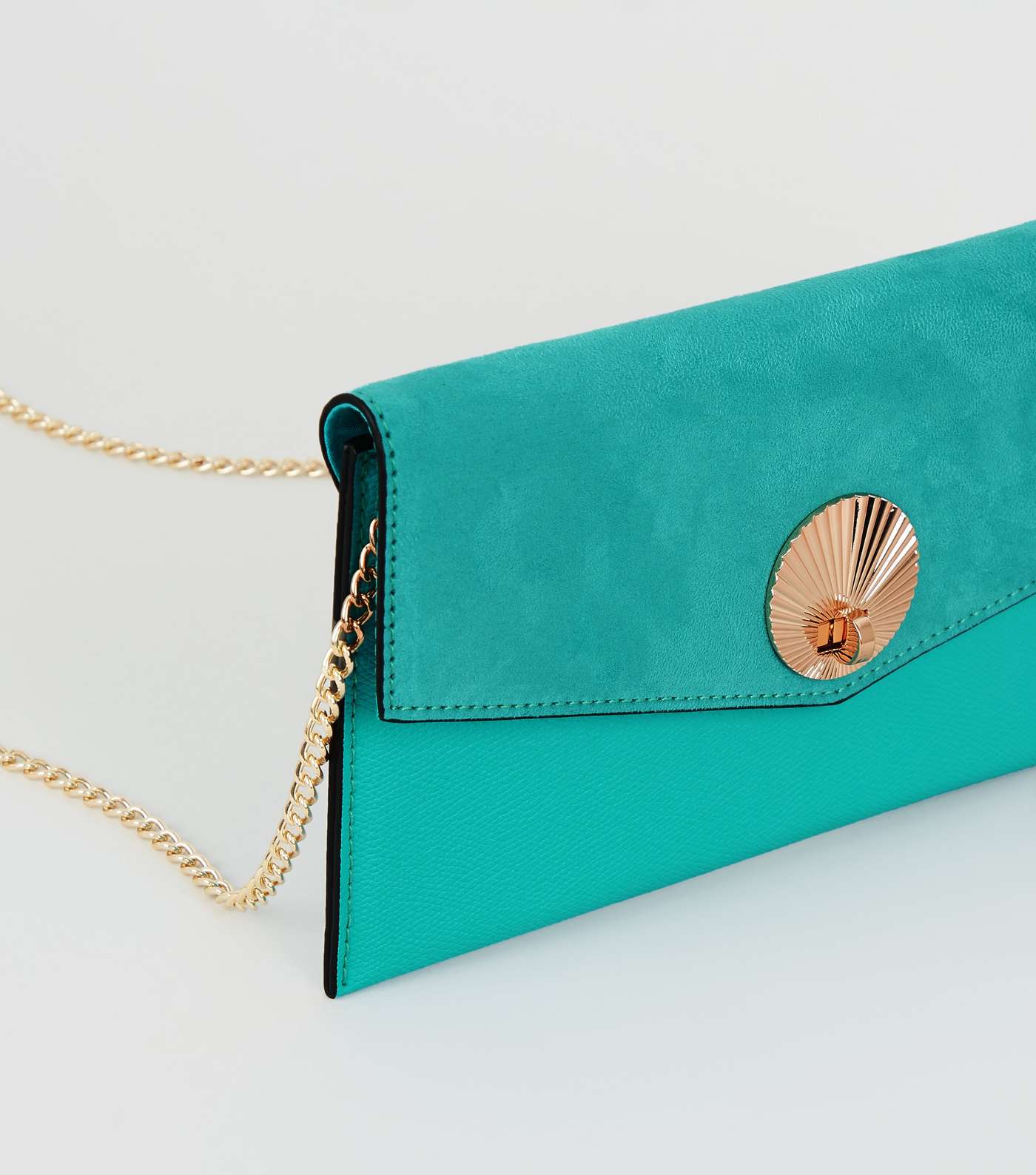 Turquoise Suedette Shell Disc Clutch Bag Image 3