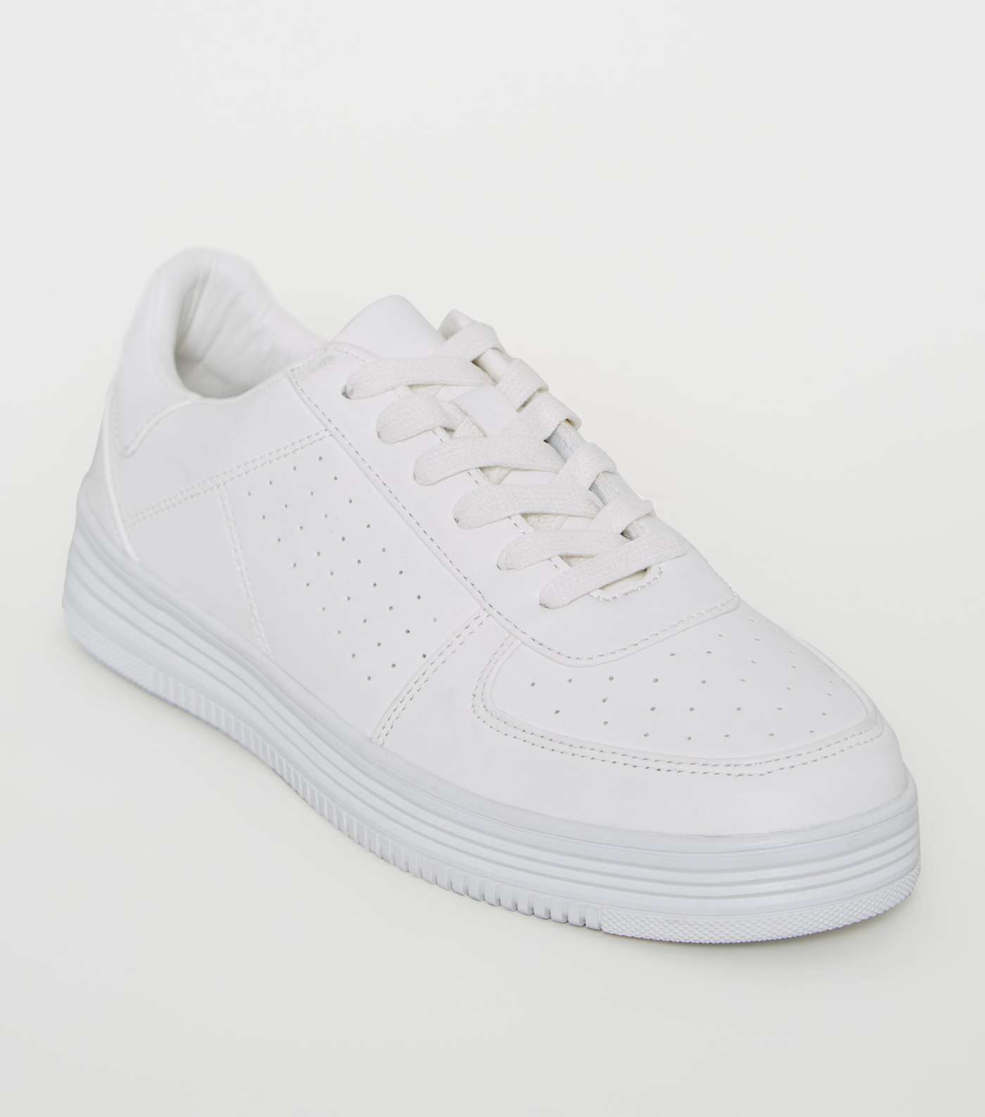 White Leather-Look Perforated Lace-Up Trainers Image 2