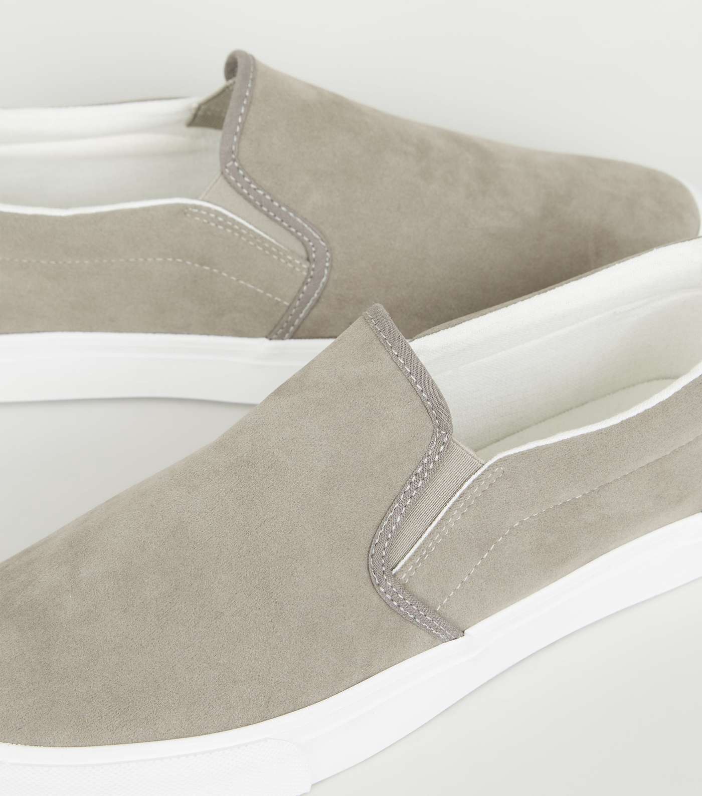 Grey Suedette Slip On Trainers Image 3