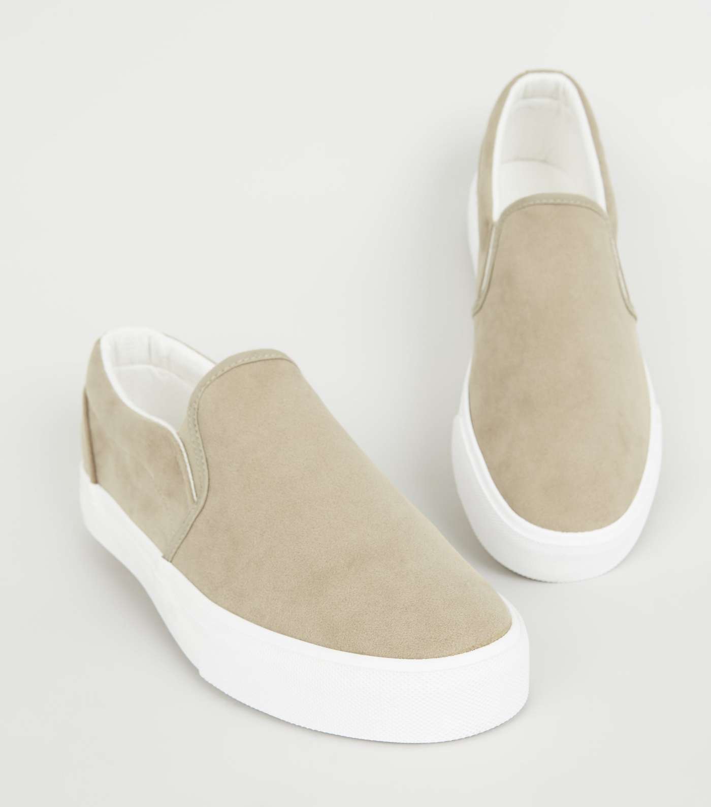 Stone Suedette Slip On Trainers Image 4