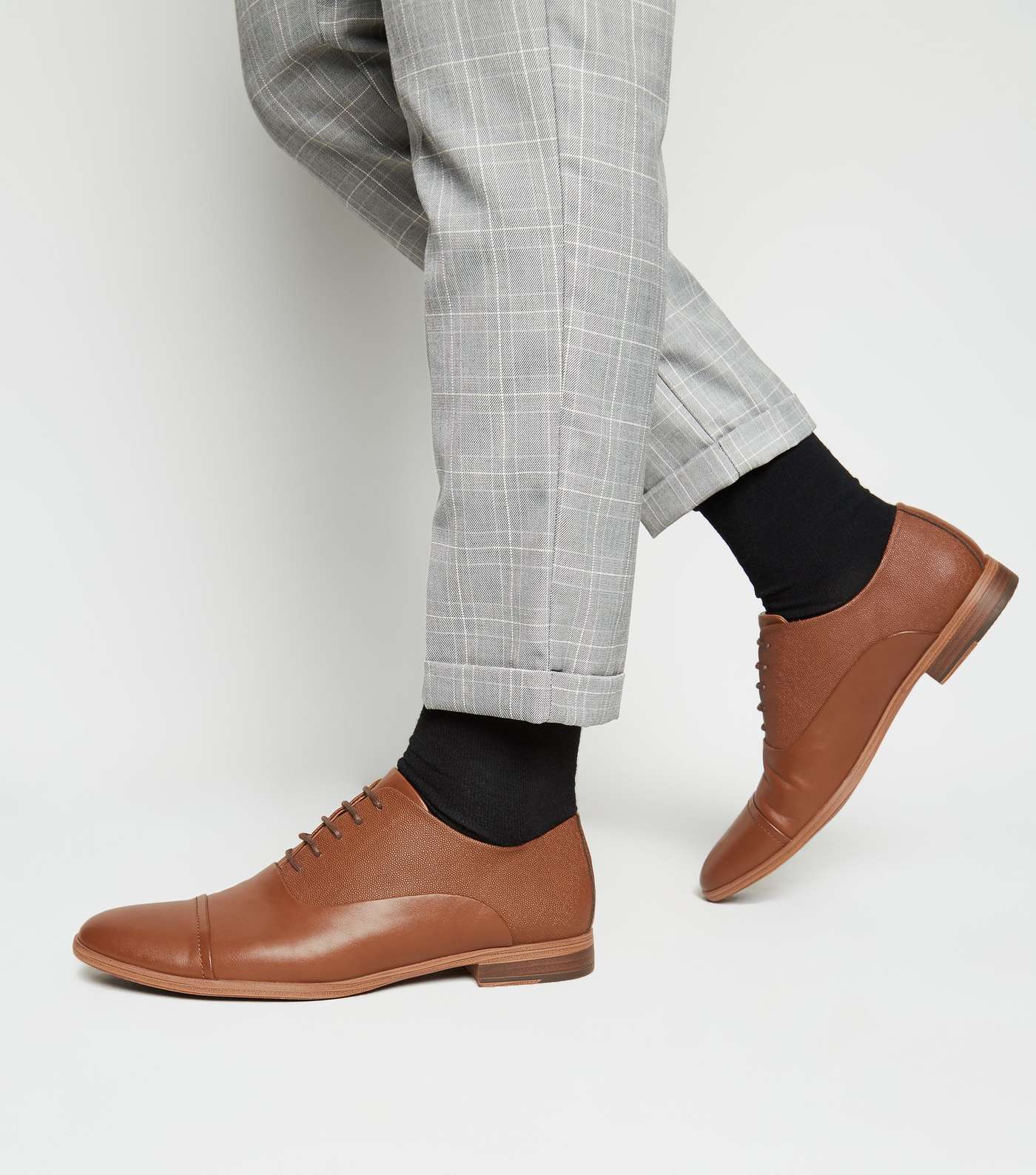 Tan Leather-Look Oxford Shoes