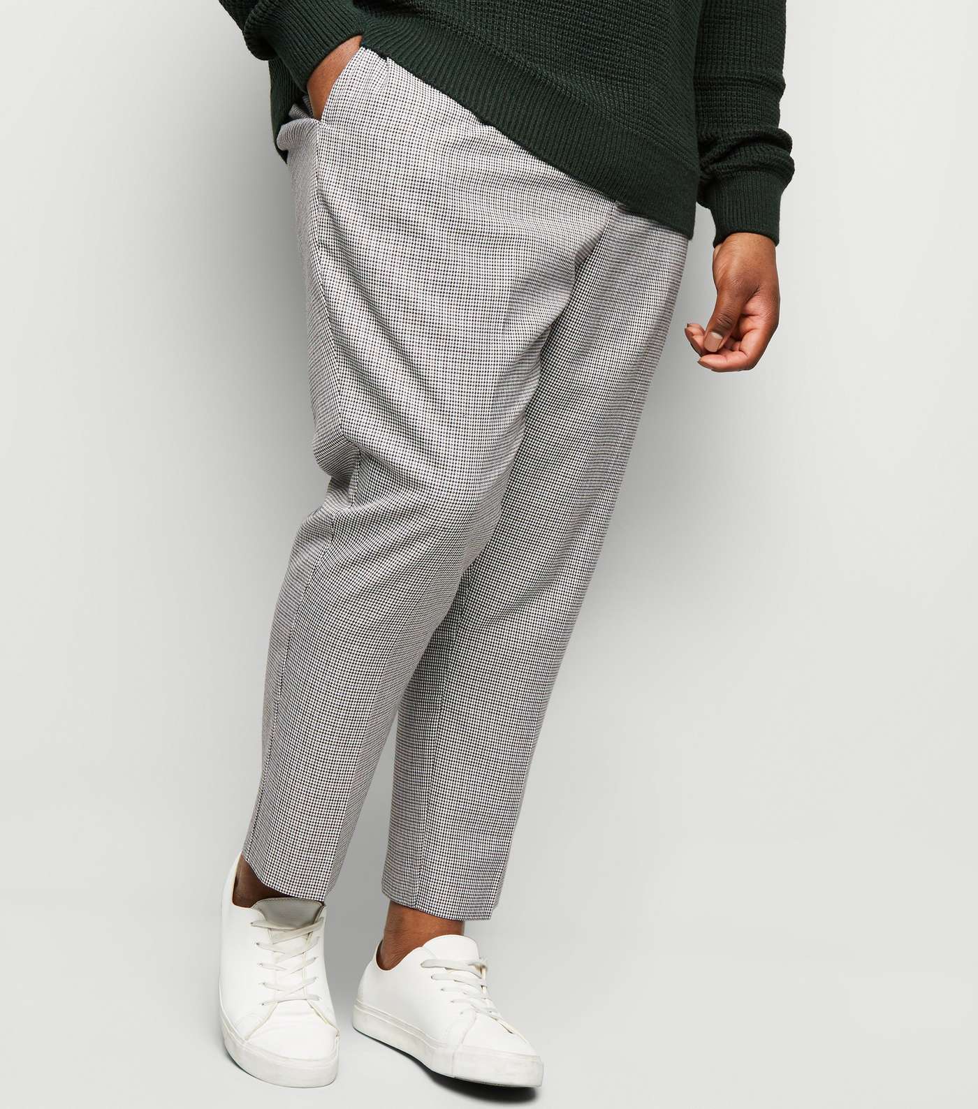 Plus Size Black Dogtooth Check Trousers