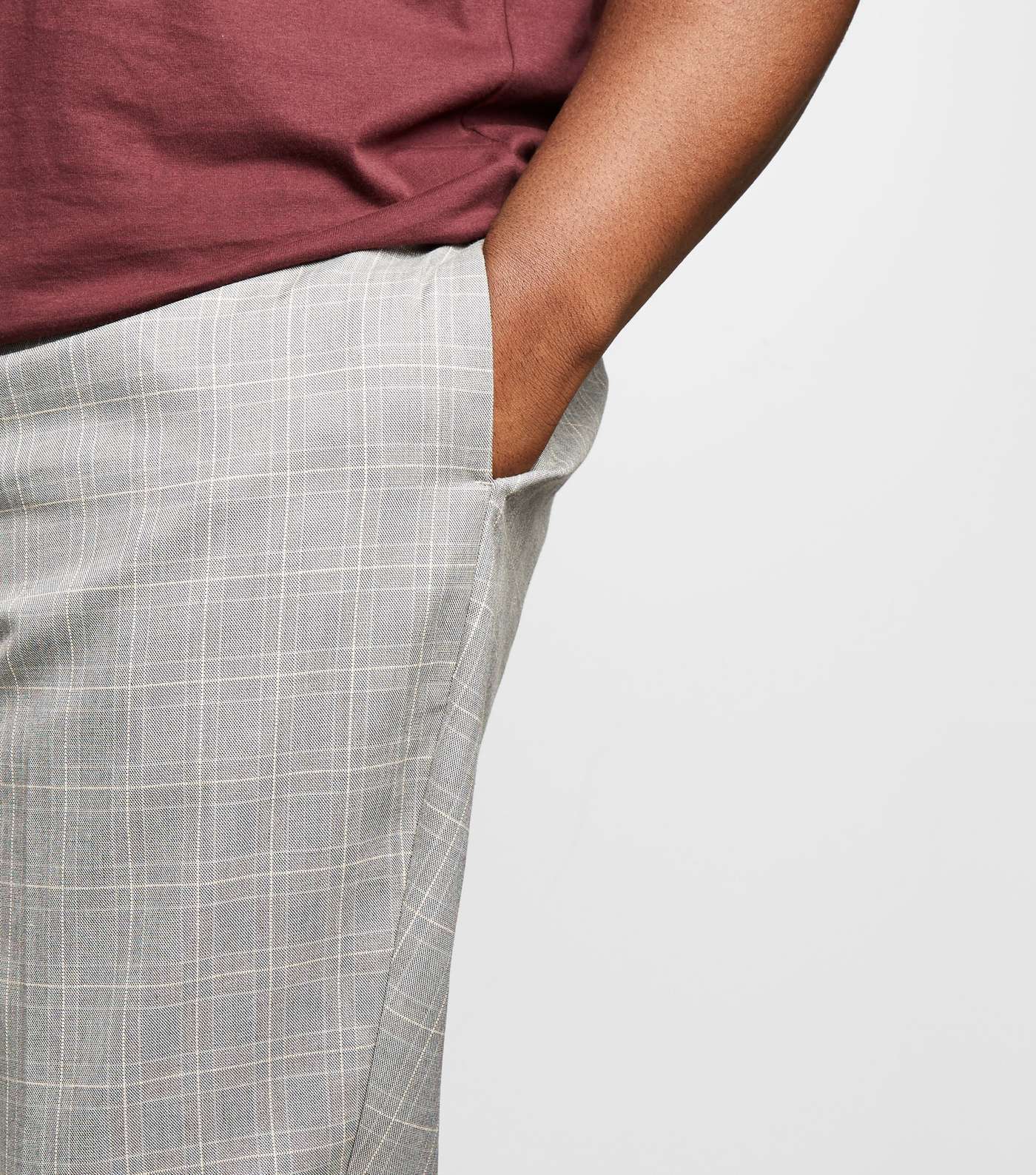 Plus Size Pale Grey Grid Check Print Trousers Image 5