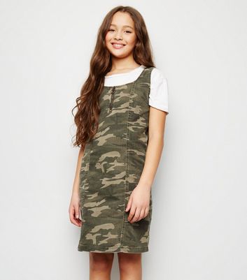 camo zip up denim dress