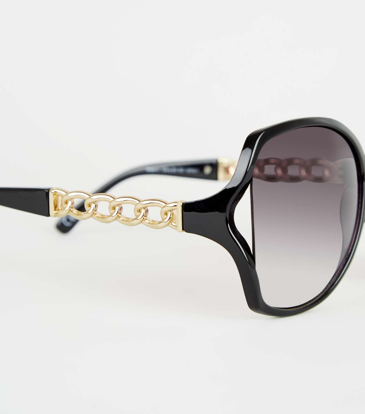 Black Chain Detail Side Oversized Sunglasses Image 3