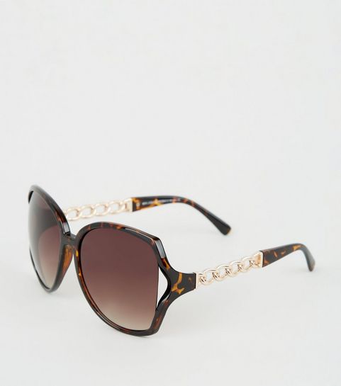 Brown Chain Side Oversized Sunglasses
