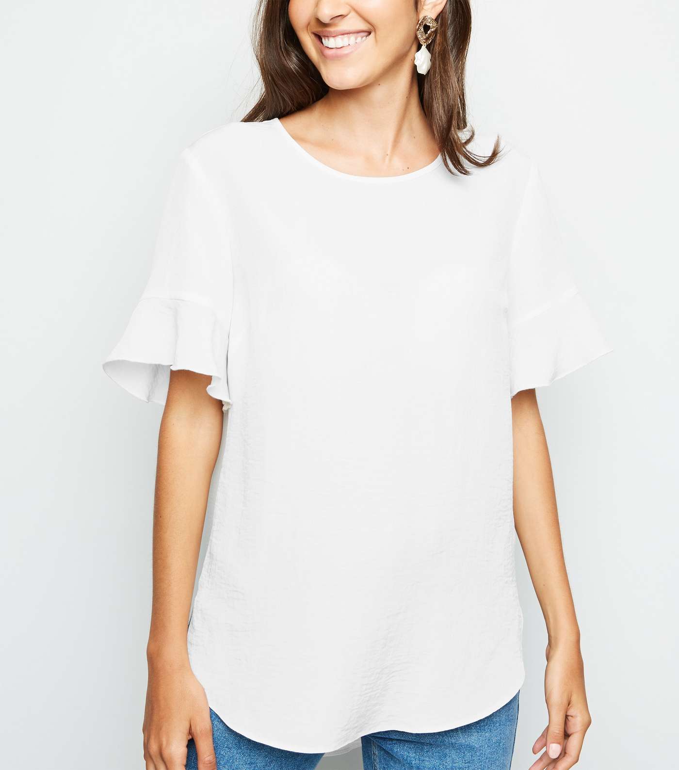Off White Frill Sleeve T-Shirt
