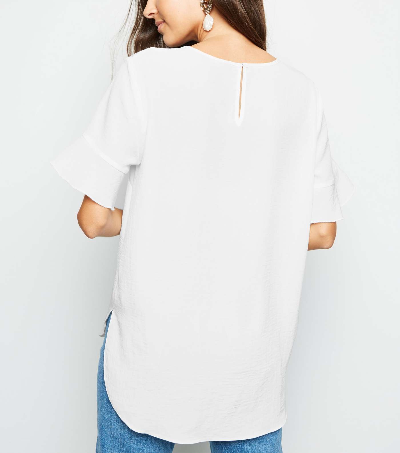 Off White Frill Sleeve T-Shirt Image 3