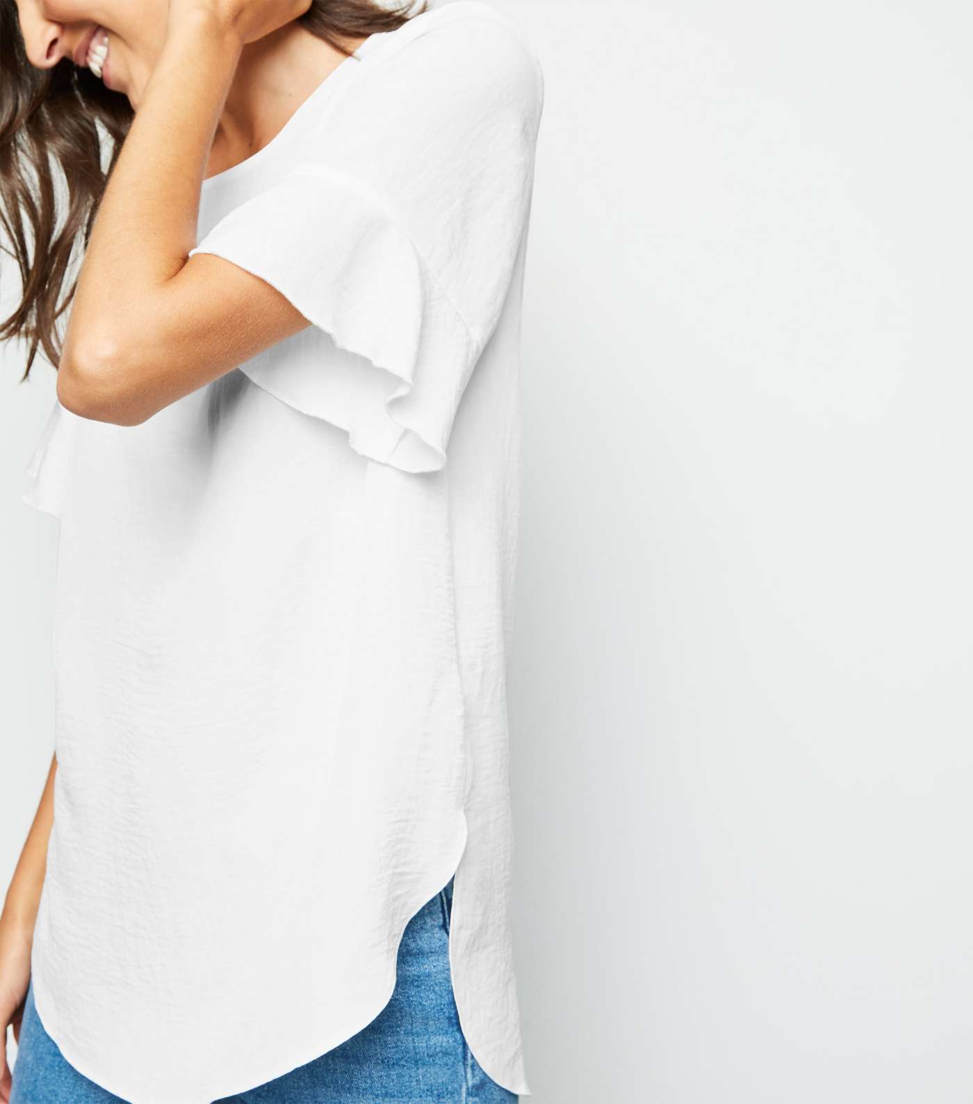 Off White Frill Sleeve T-Shirt Image 5