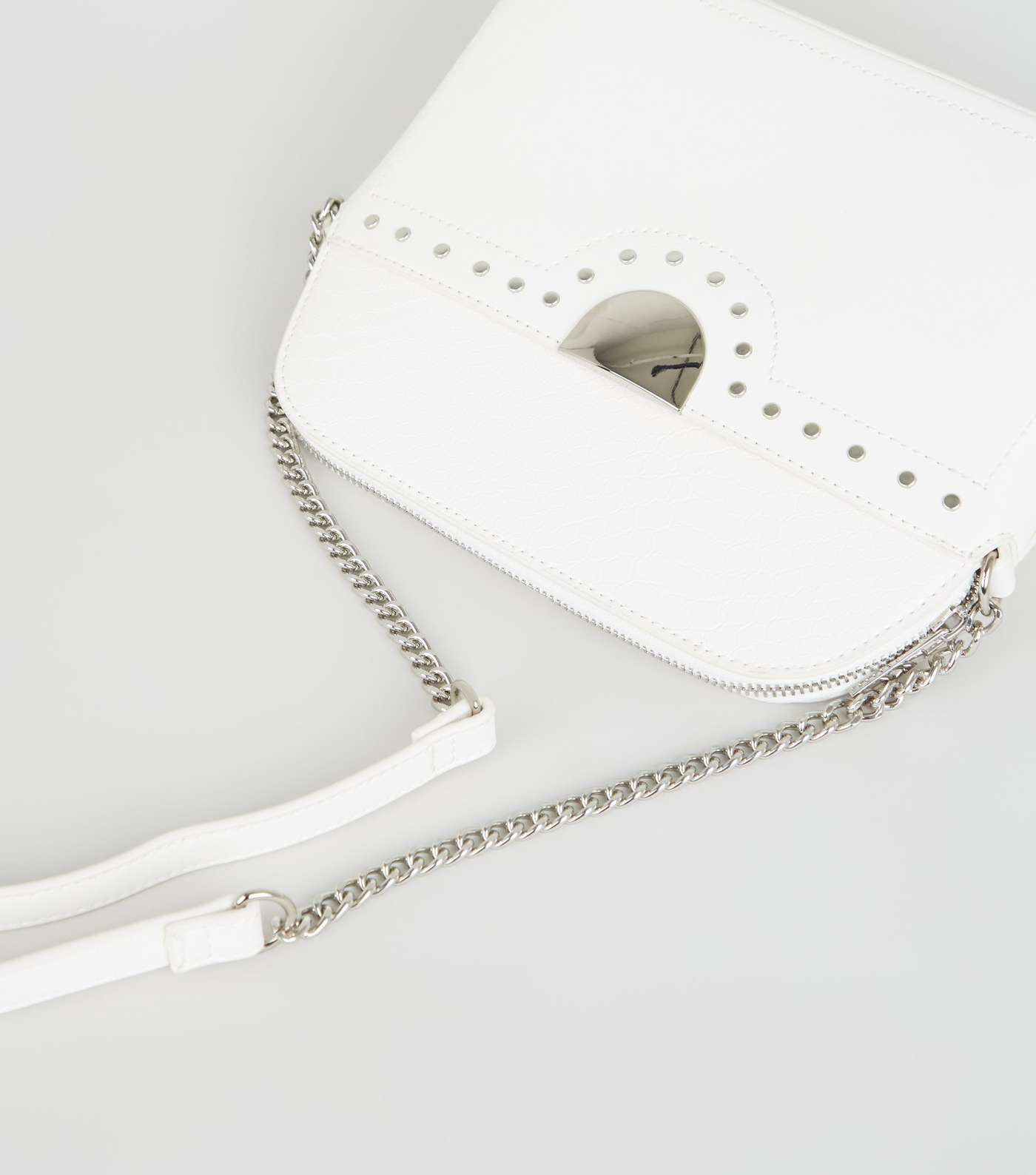 White Suedette Faux Snake Panel Shoulder Bag Image 3