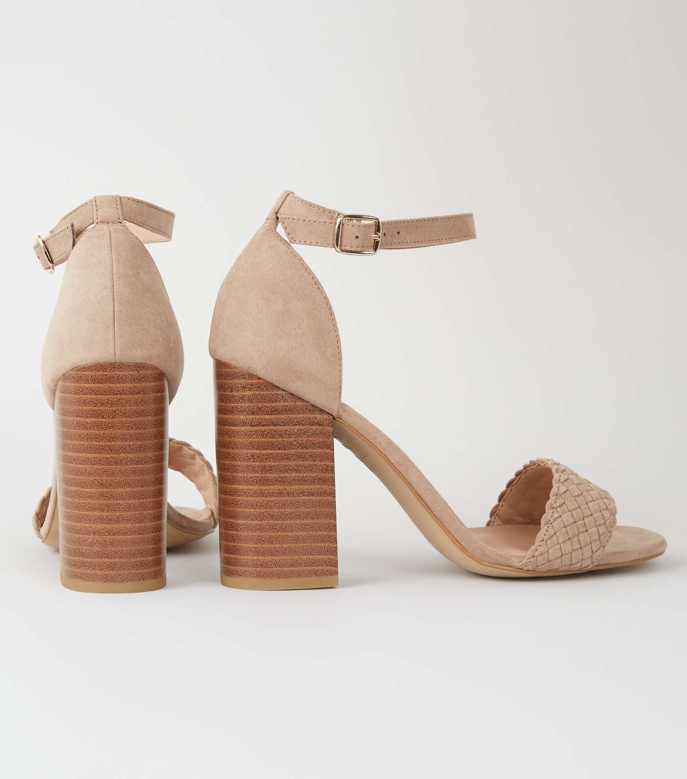 Light Brown Woven Strap Block Heel Sandals Image 3