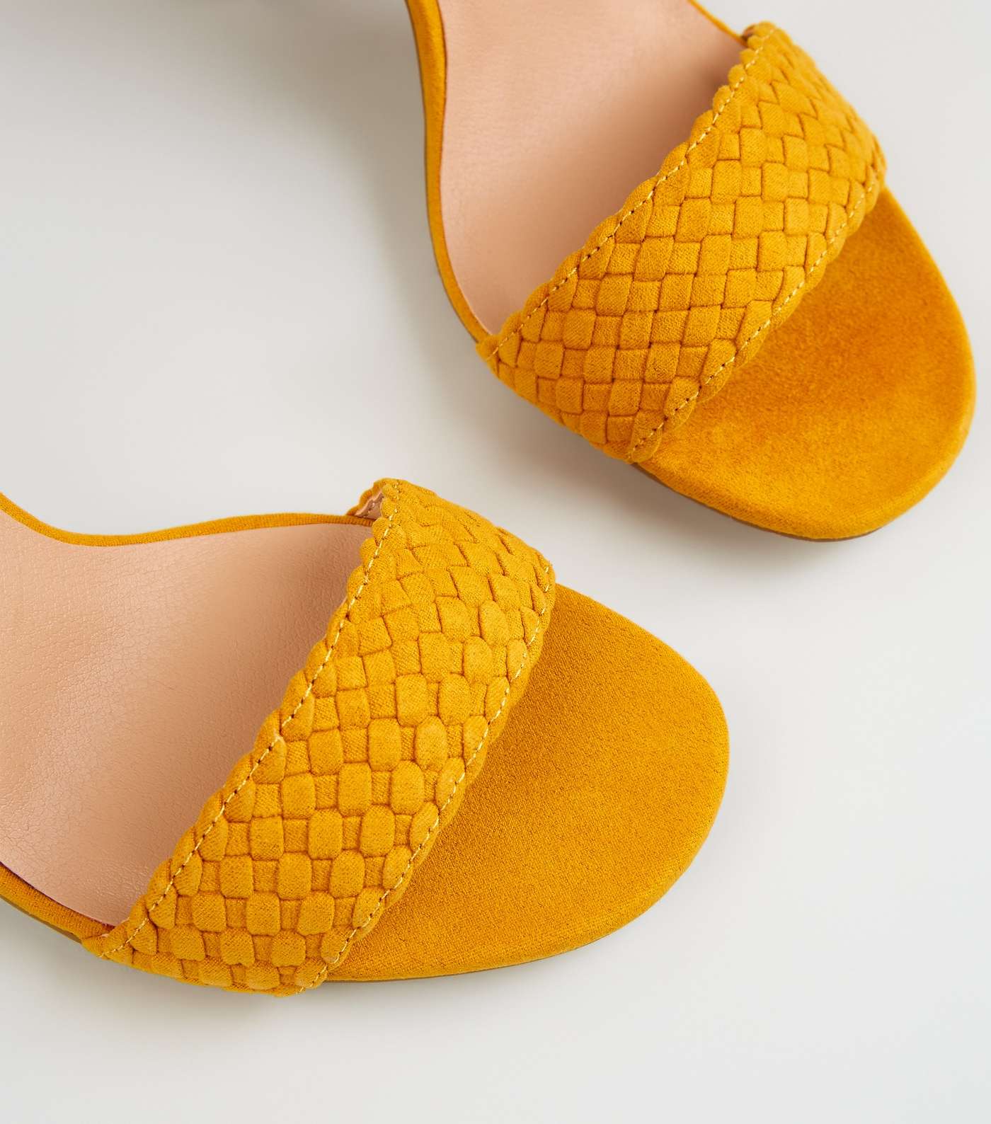 Mustard Woven Strap Block Heel Sandals Image 3