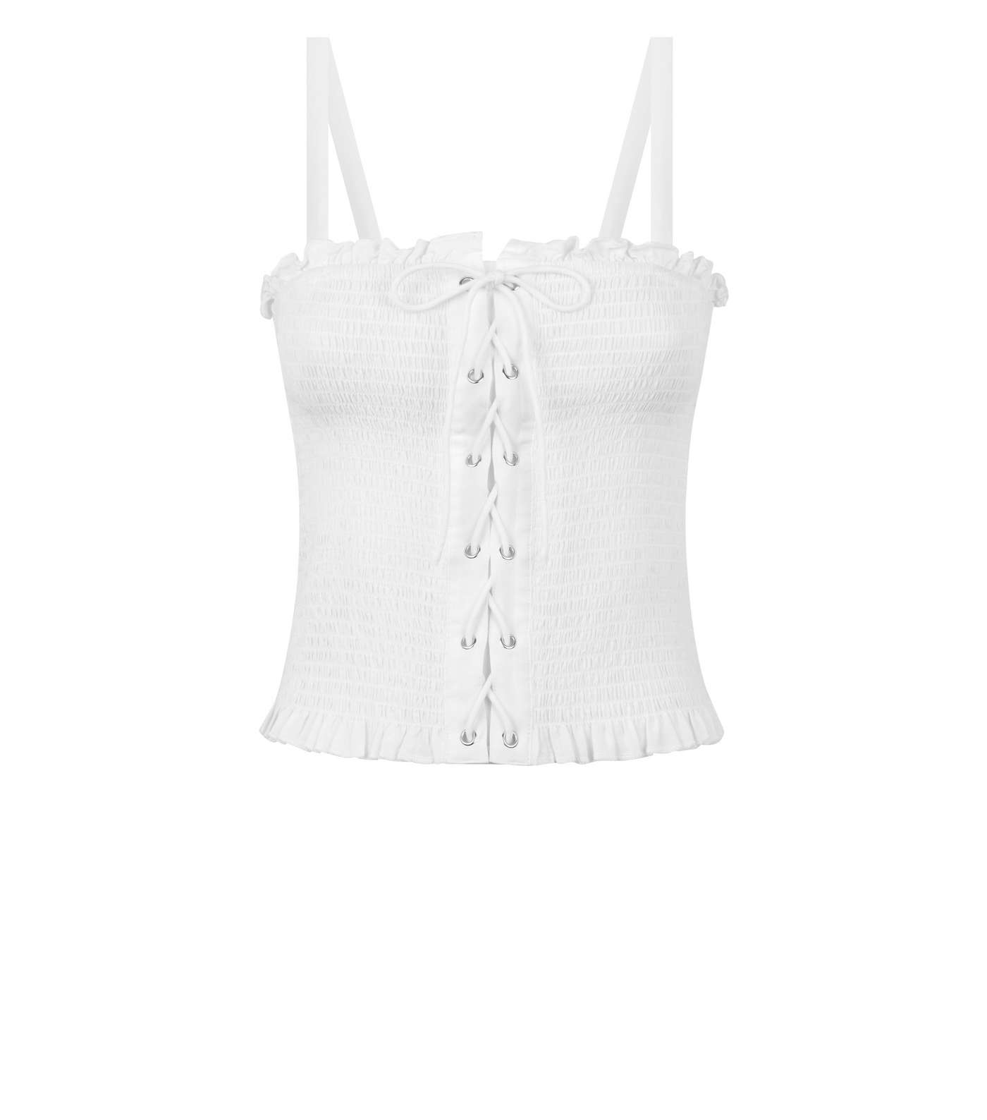 Off White Lace Up Shirred Cami Image 4
