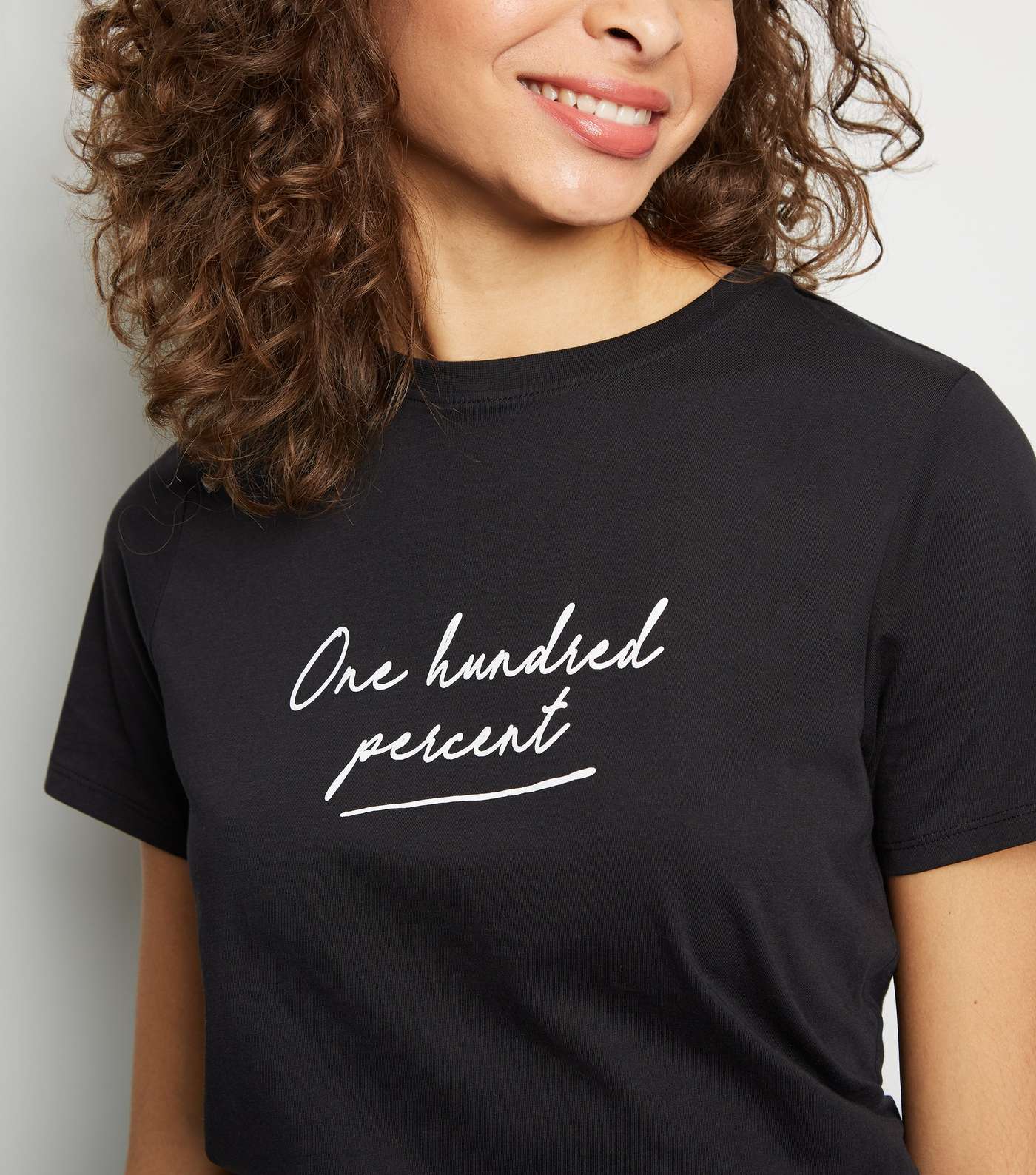 Black One Hundred Percent Slogan T-Shirt  Image 5