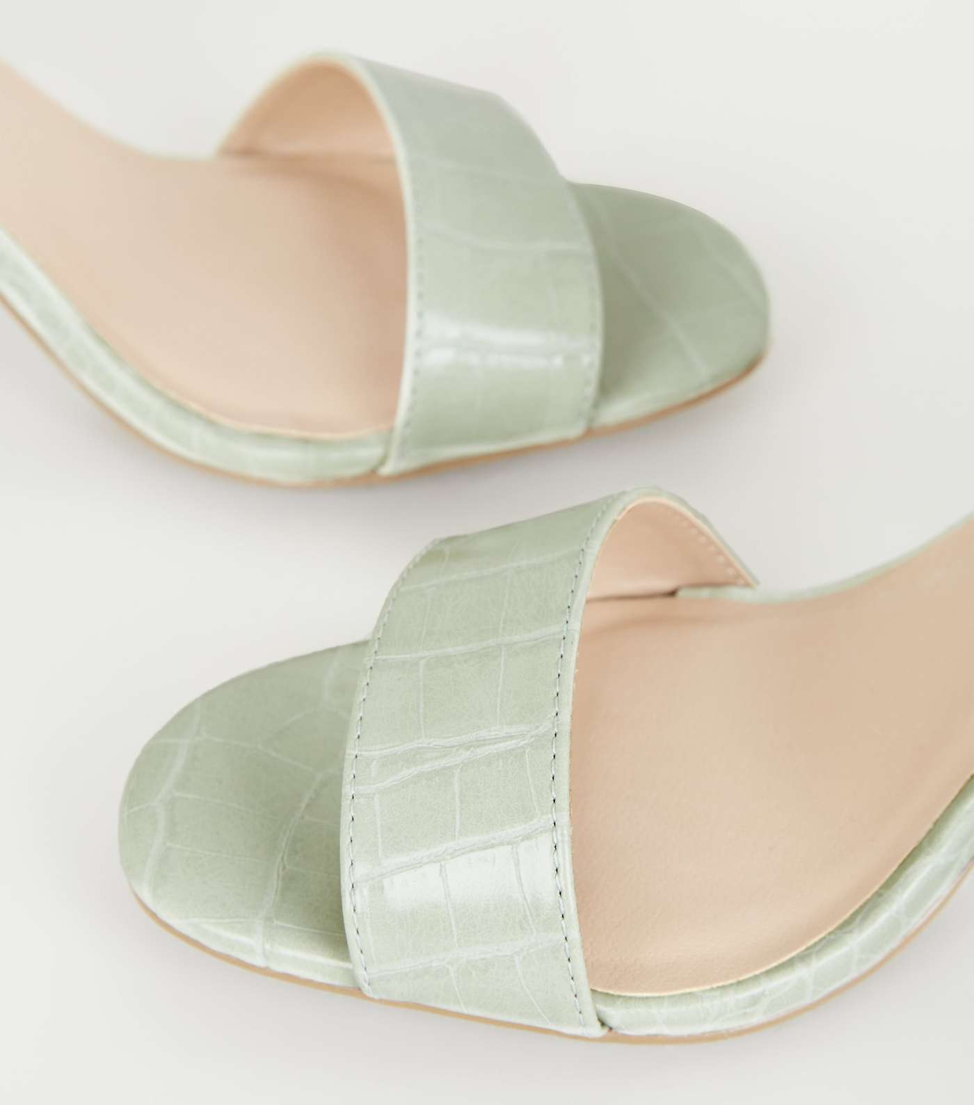 Mint Green Faux Croc Block Heel Sandals Image 4
