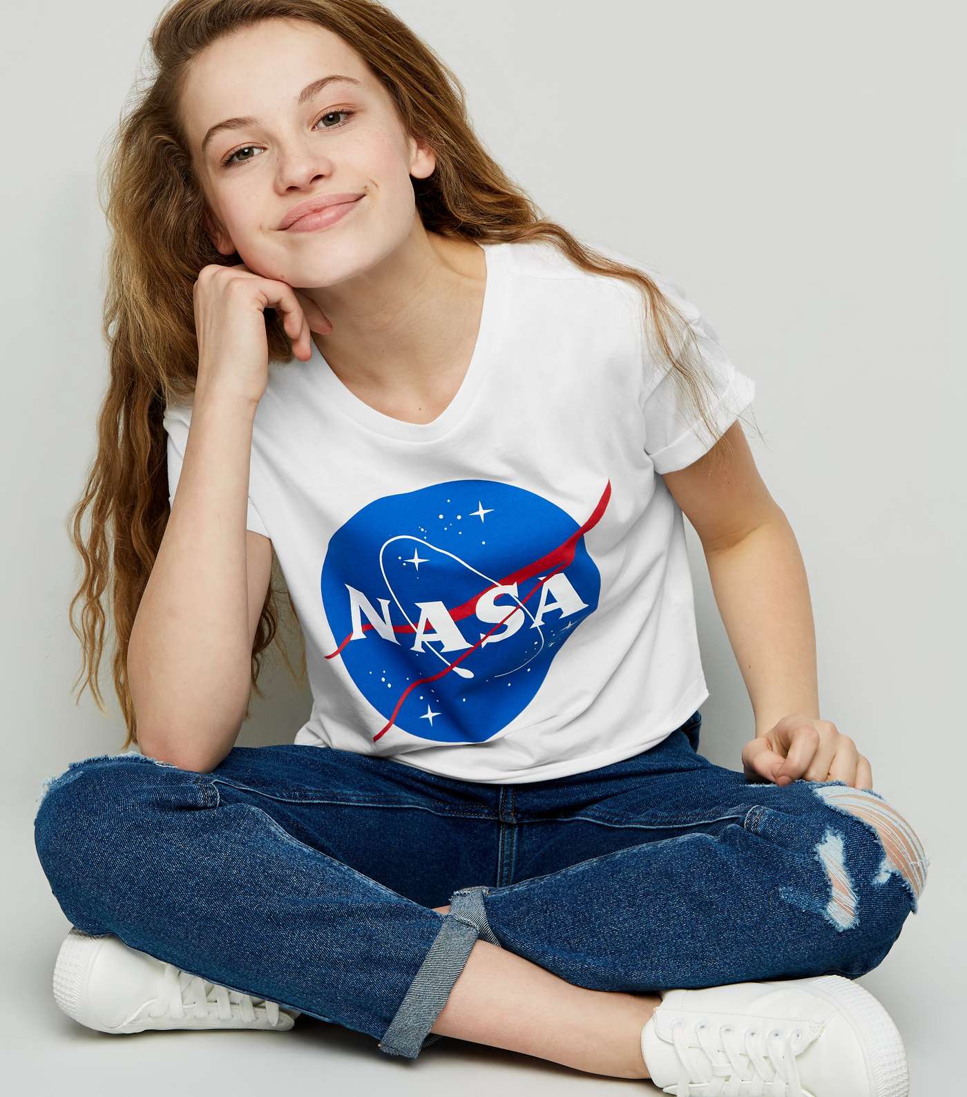 Girls White NASA Logo Top Image 3