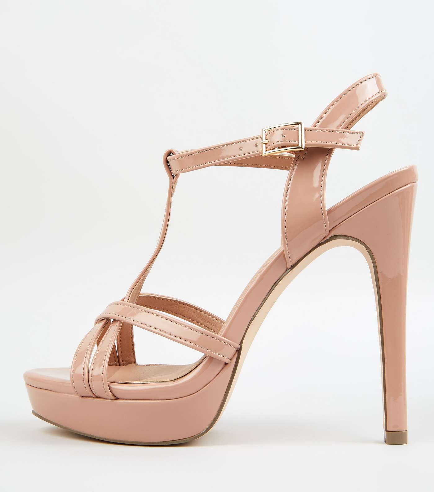 Pale Pink Patent Strappy T-Bar Platform Sandals Image 4