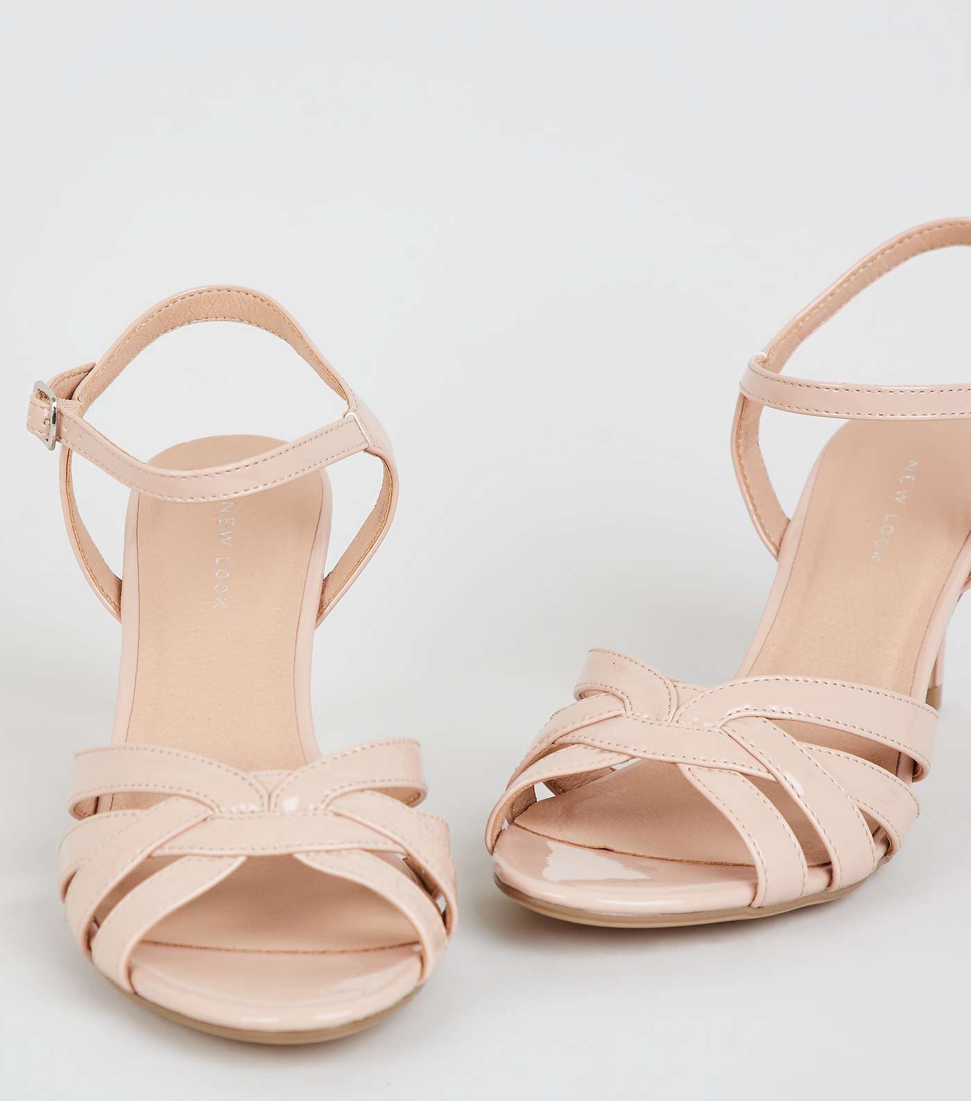 Cream Patent Woven Strap Heels Sandals Image 3