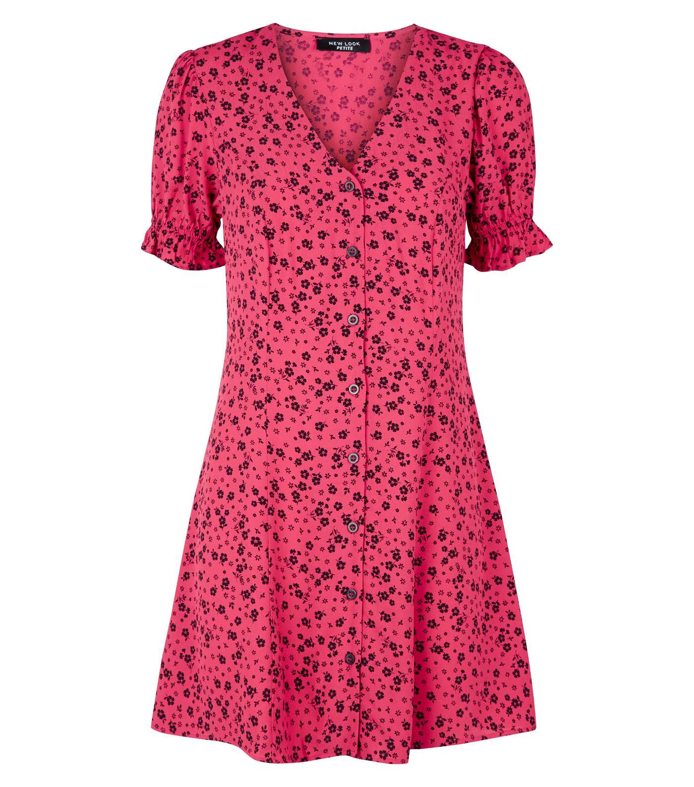 Petite Pink Ditsy Floral Button Front Tea Dress  Image 4